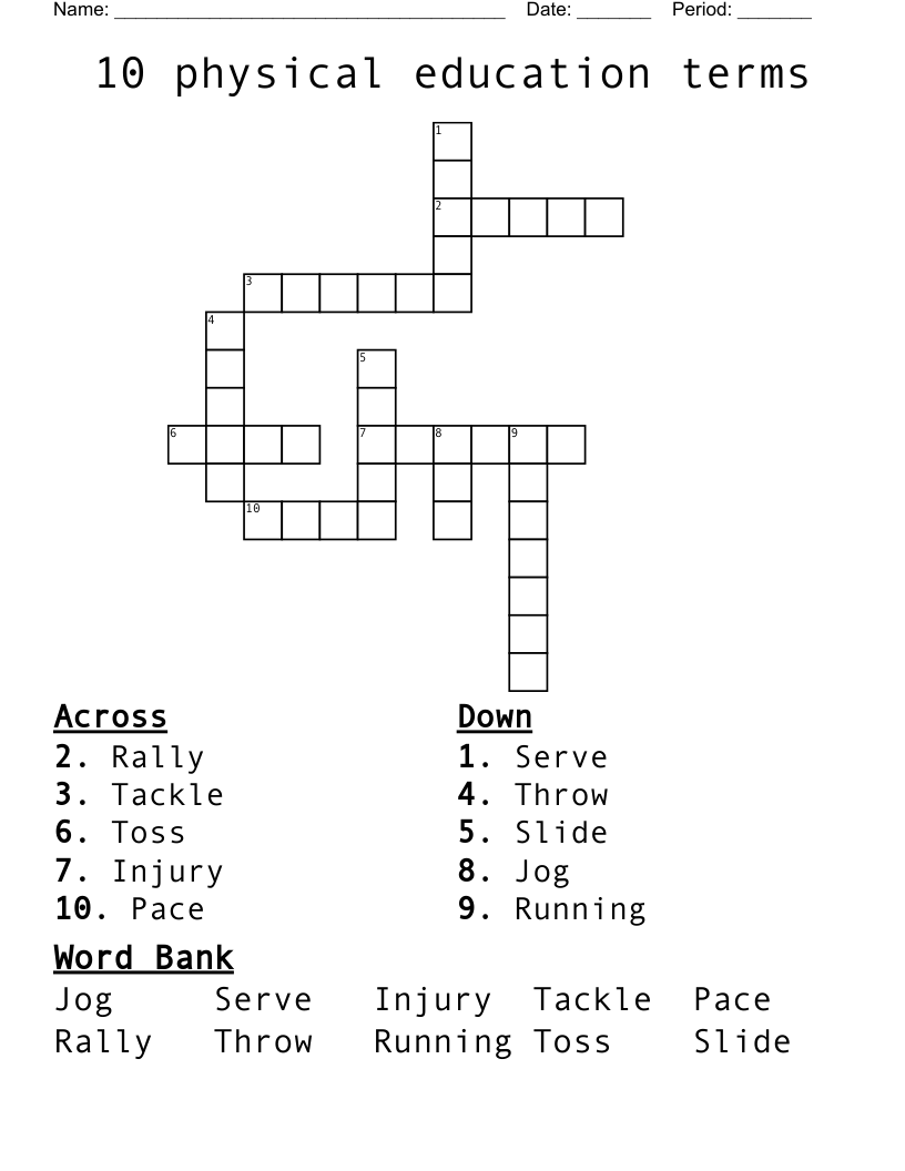 10 physical education terms Crossword