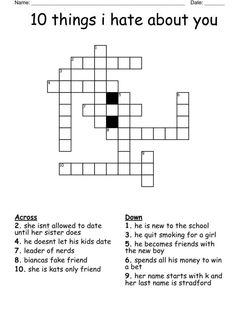 10 things i hate about you Crossword