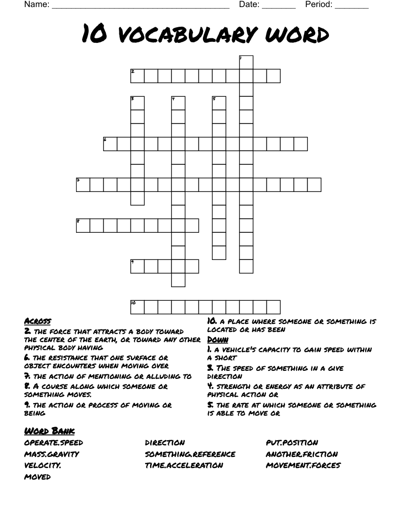 10 vocabulary word Crossword