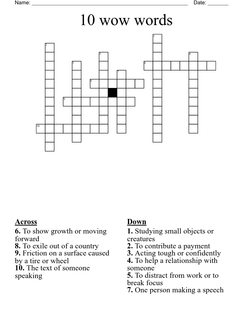 10 wow words Crossword