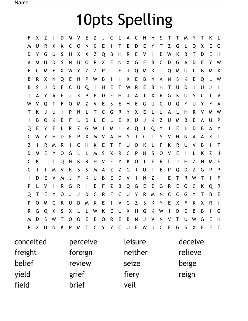 10pts Spelling Word Search