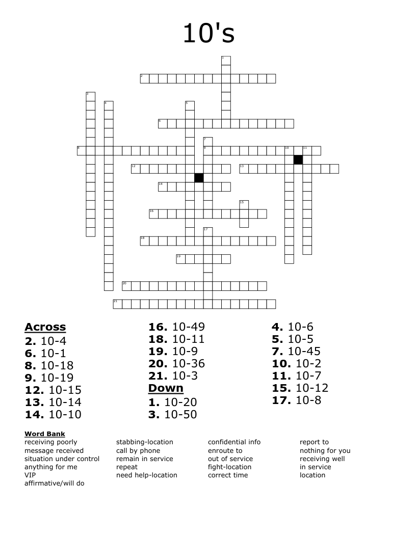 10's Crossword