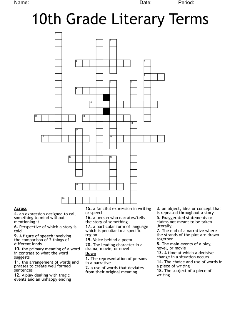 10th Grade Literary Terms Crossword