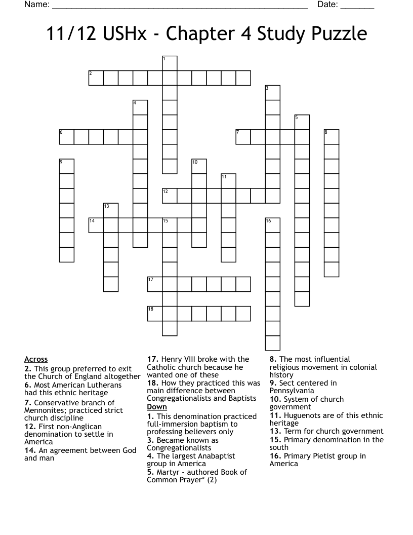 11/12 USHx - Chapter 4 Study Puzzle  Crossword