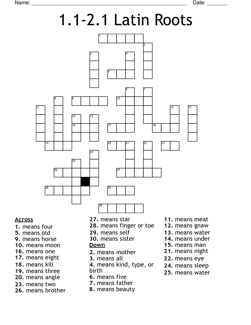 1.1-2.1 Latin Roots Crossword