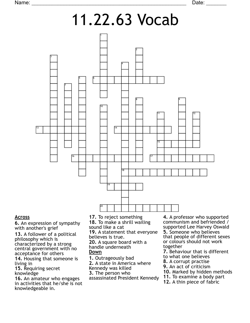 11.22.63 Vocab Crossword