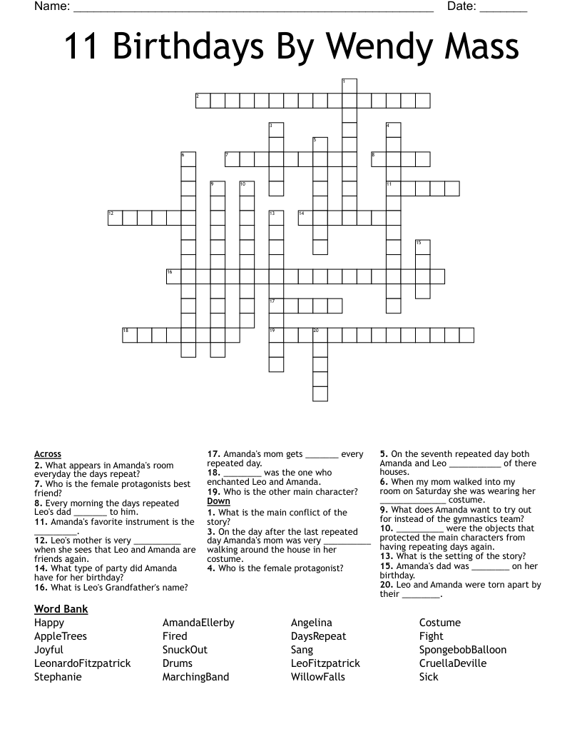11 Birthdays By Wendy Mass Crossword
