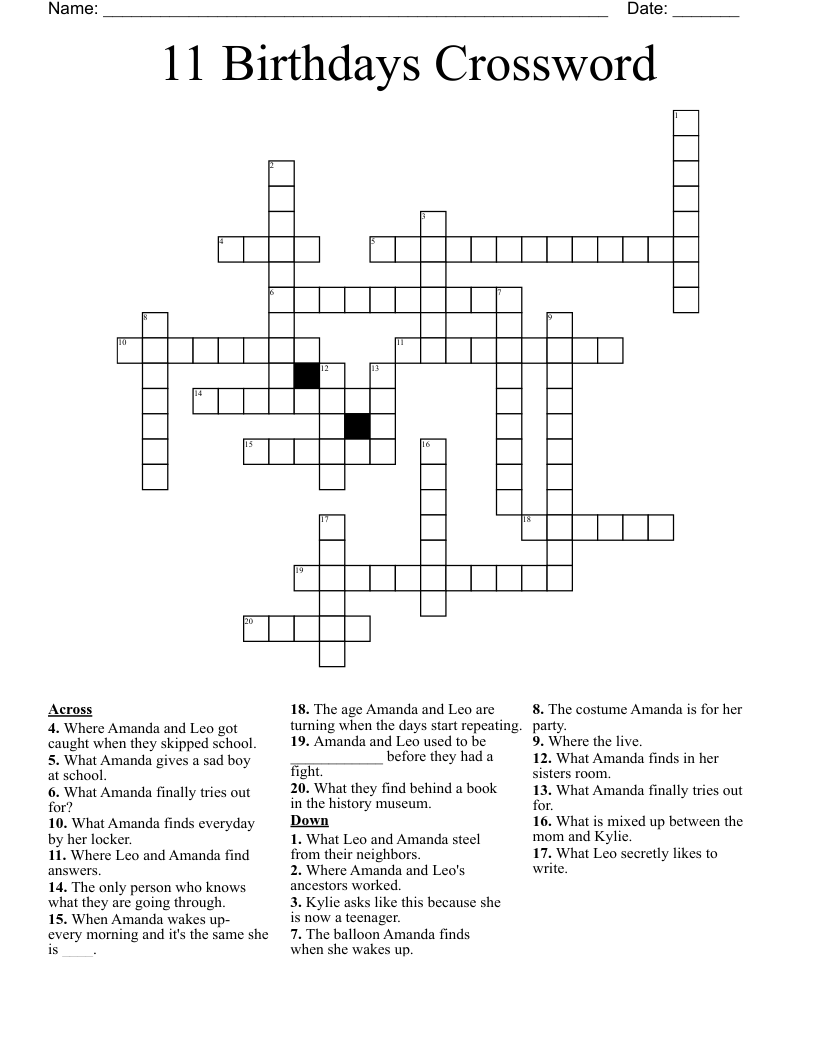 11 Birthdays Crossword