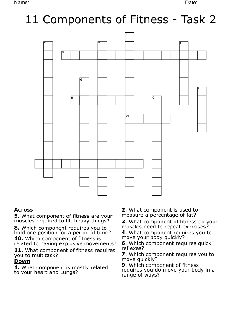 11 Components of Fitness - Task 2 Crossword