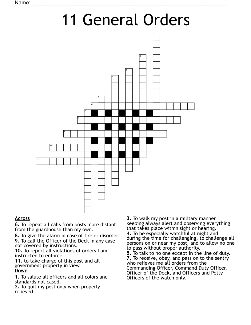 11 General Orders Crossword
