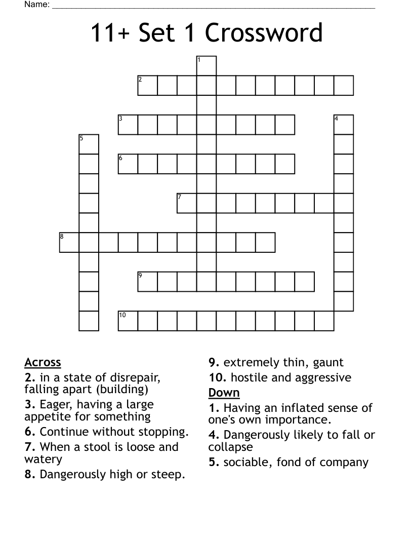 11+ Set 1 Crossword
