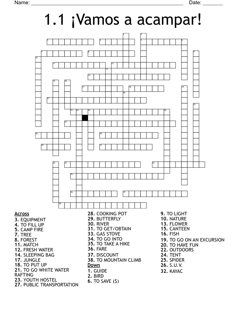 1.1 ¡Vamos a acampar! Crossword