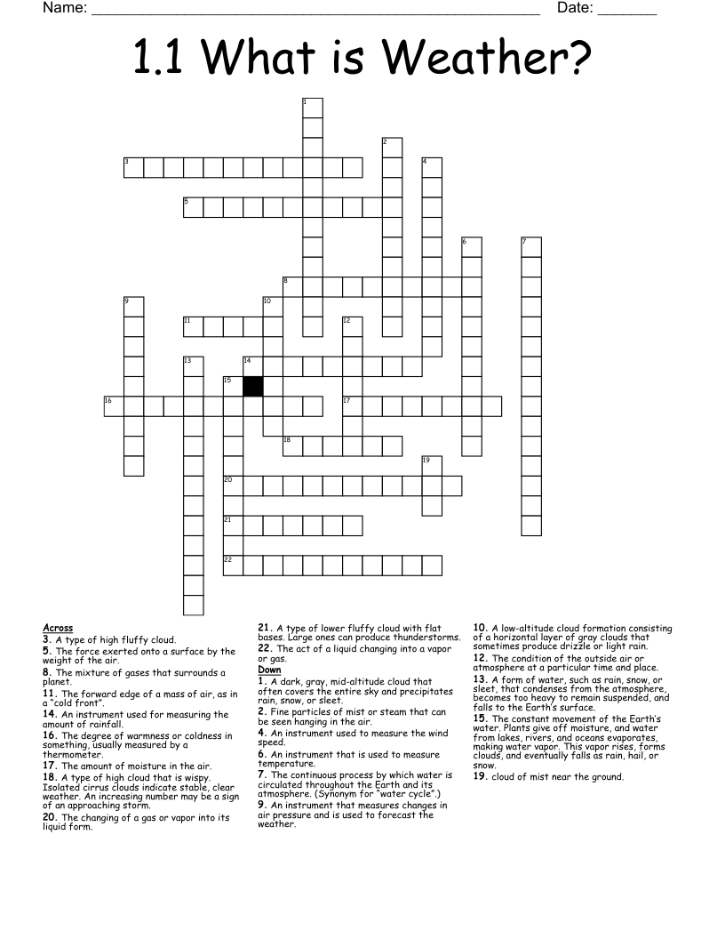 1.1 What is Weather? Crossword