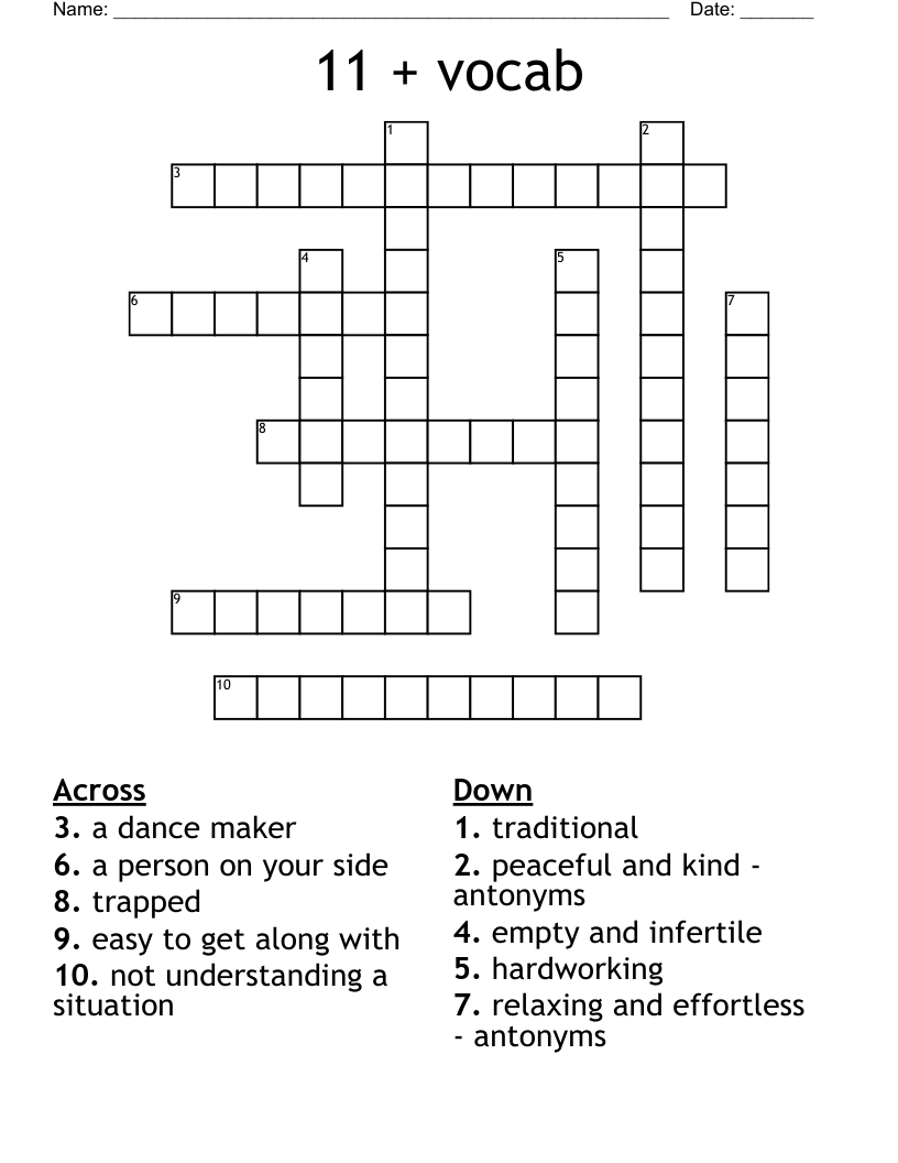 11 + vocab Crossword