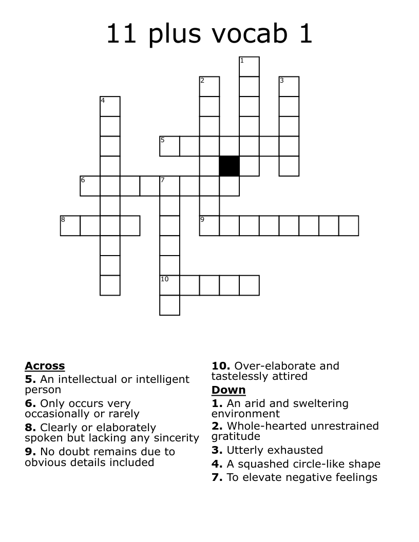 11 plus vocab 1 Crossword