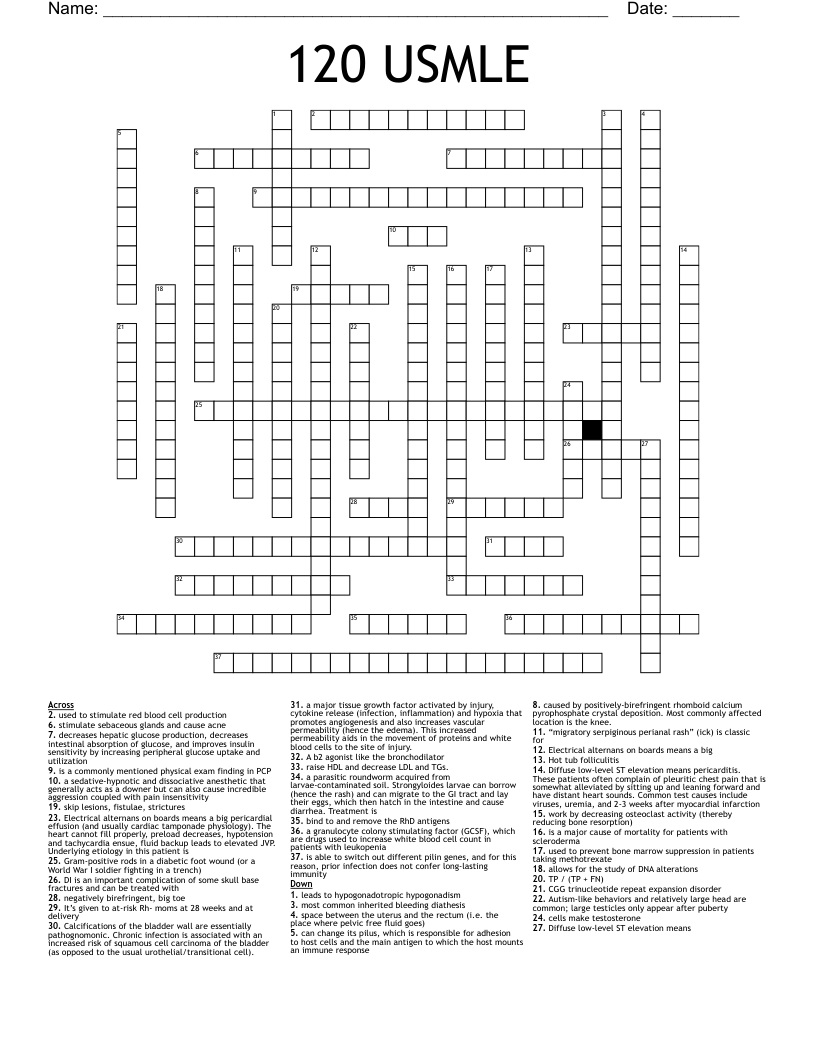 120 USMLE  Crossword