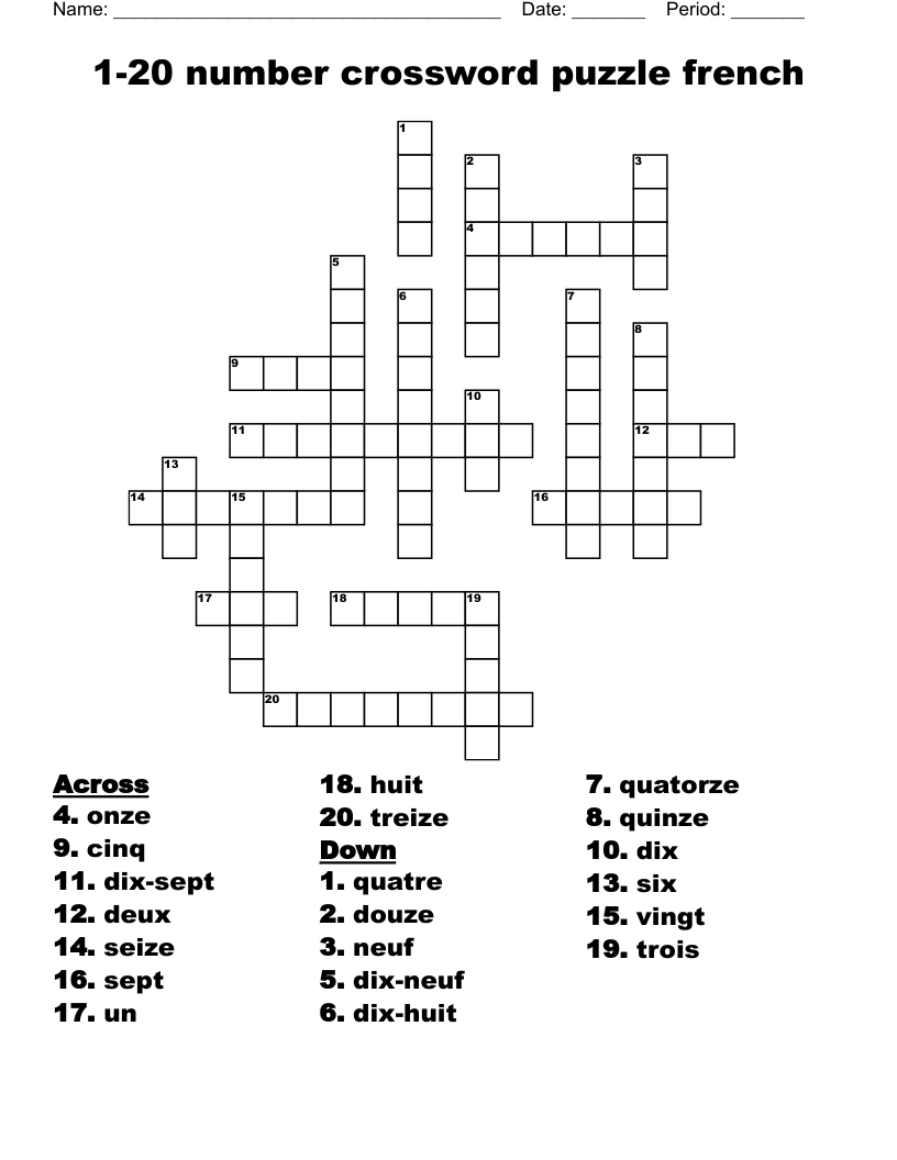 1-20 number crossword puzzle french