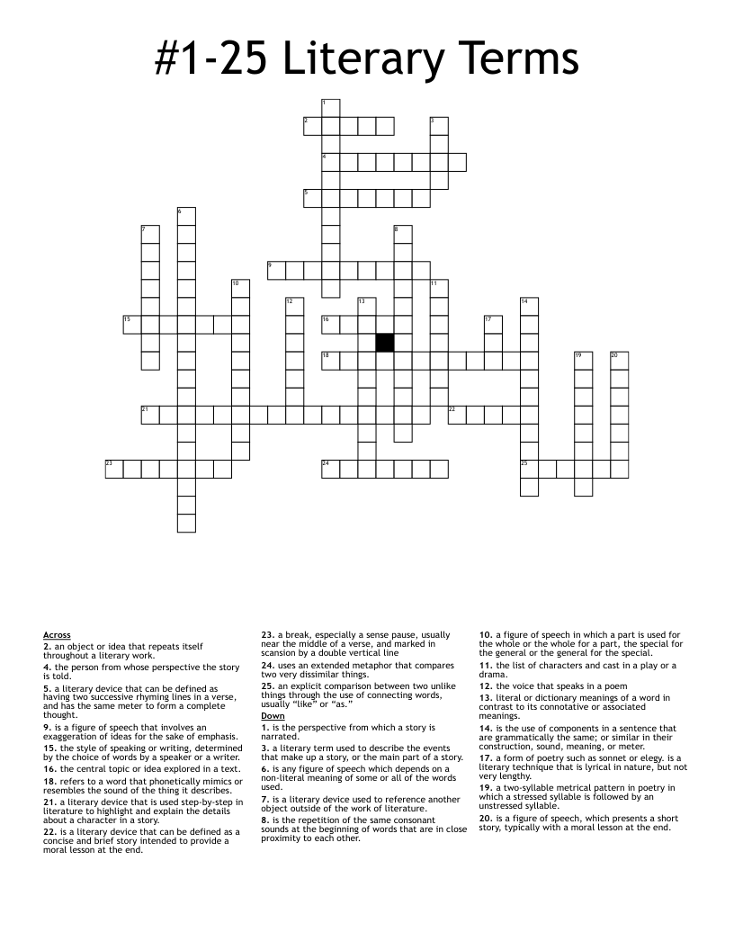 #1-25 Literary Terms  Crossword