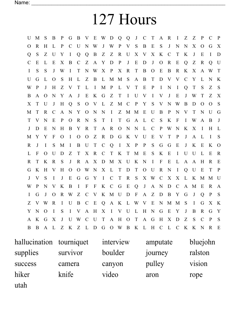 127 Hours Word Search