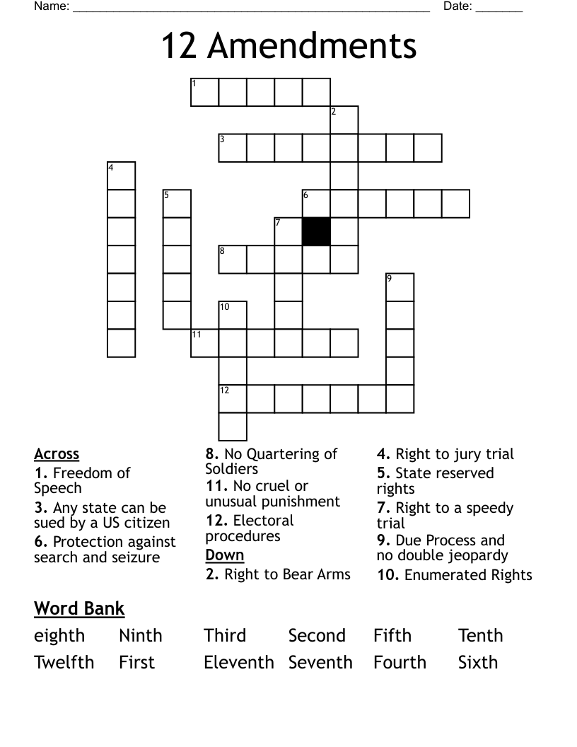 12 Amendments Crossword
