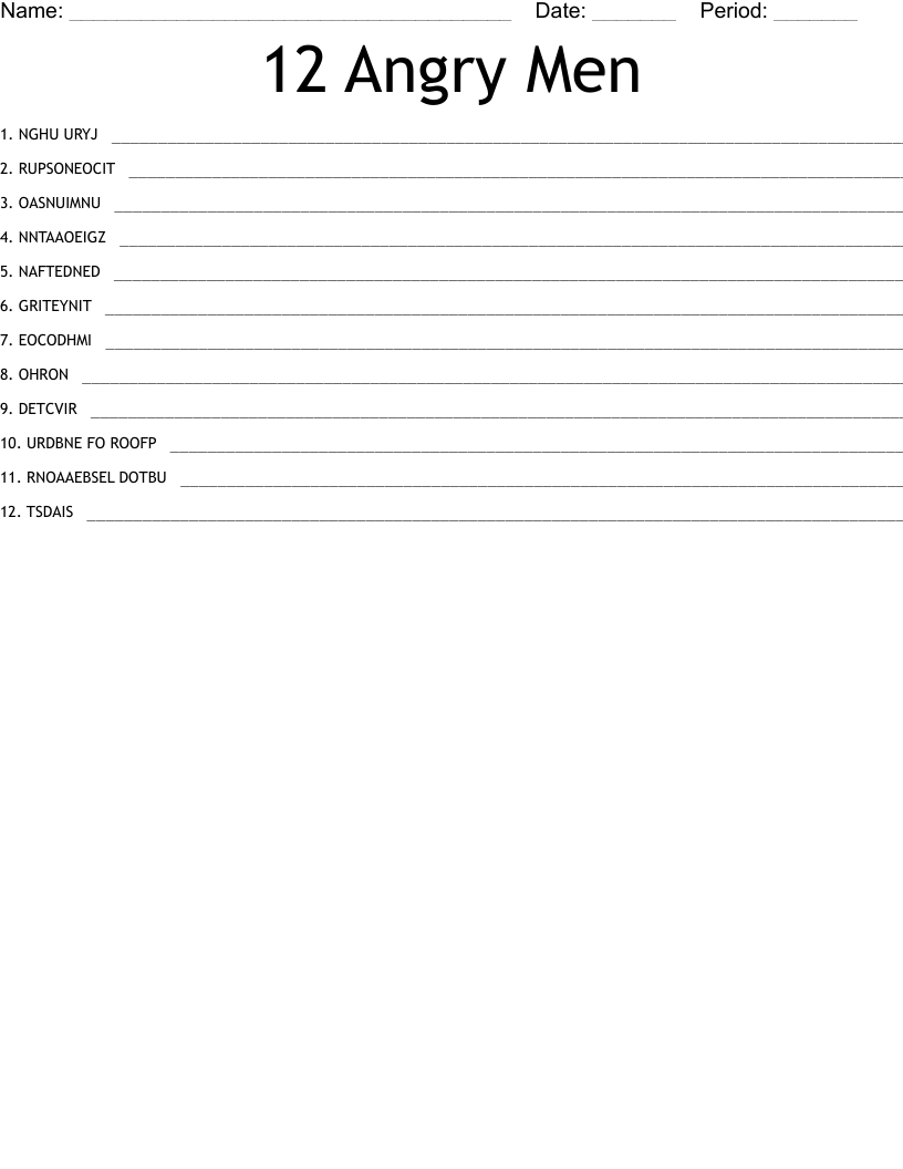 12 Angry Men Word Scramble