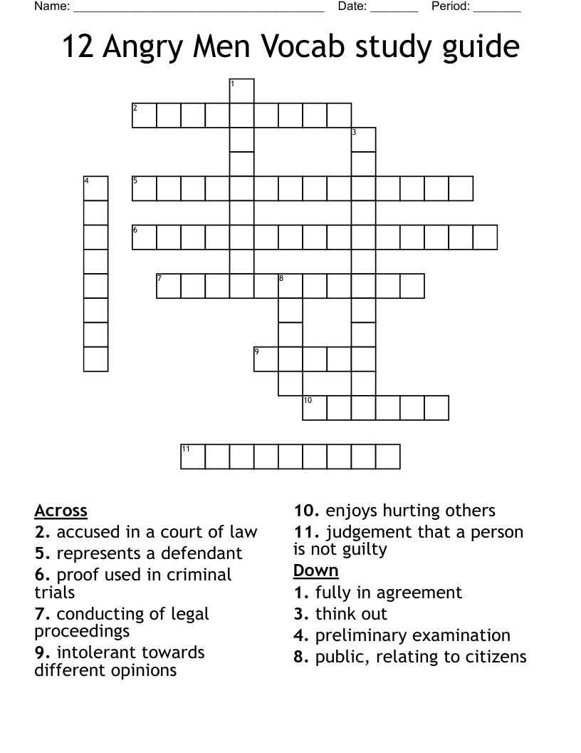 12 Angry Men Vocab study guide Crossword