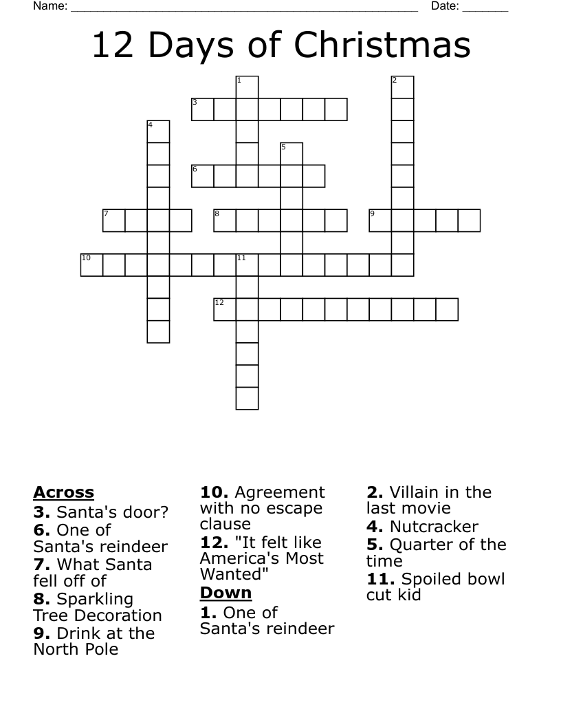 12 Days of Christmas Crossword