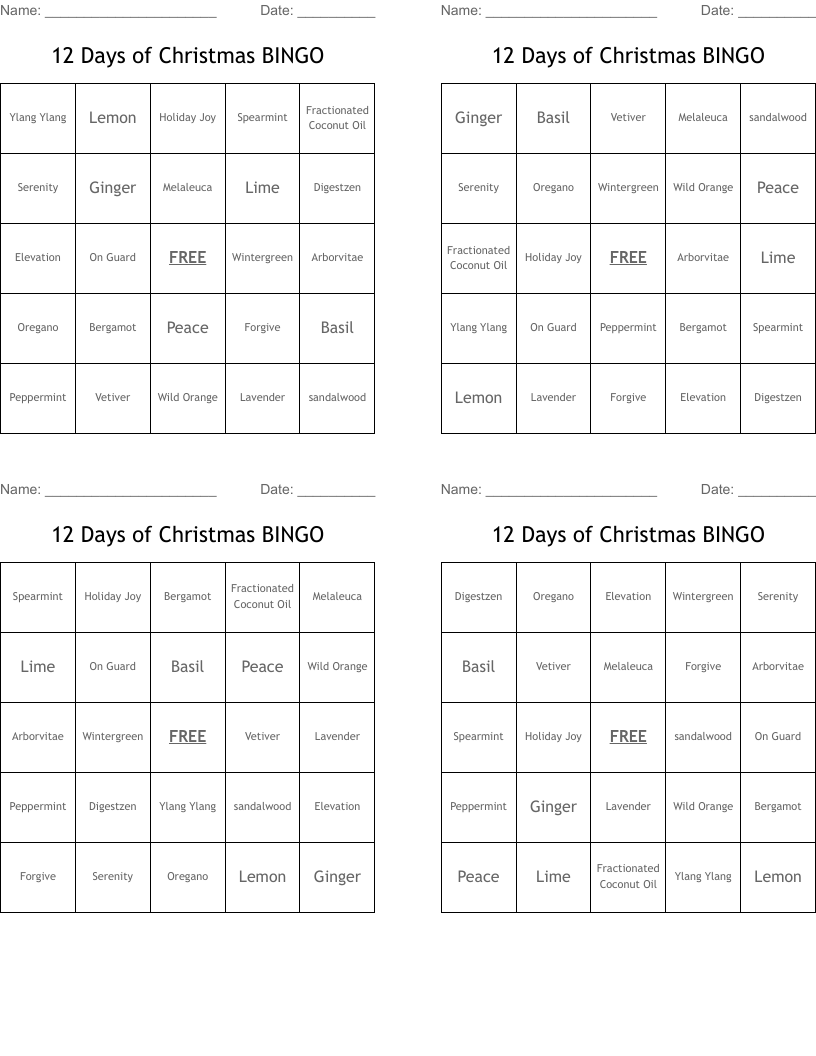 12 Days of Christmas BINGO