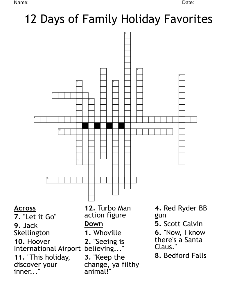 12 Days of Family Holiday Favorites Crossword