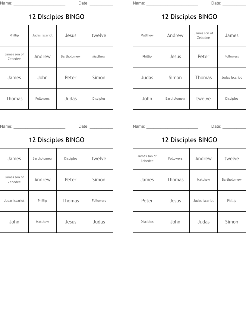 12 Disciples BINGO 