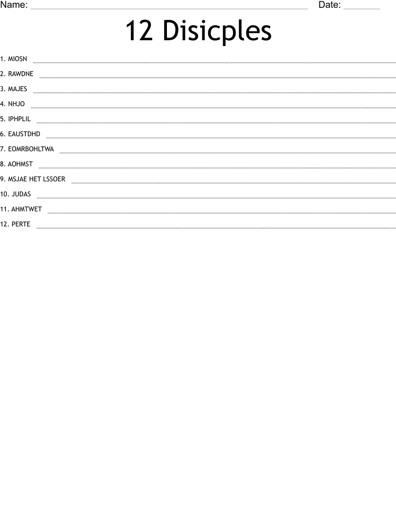 12 Disicples Word Scramble