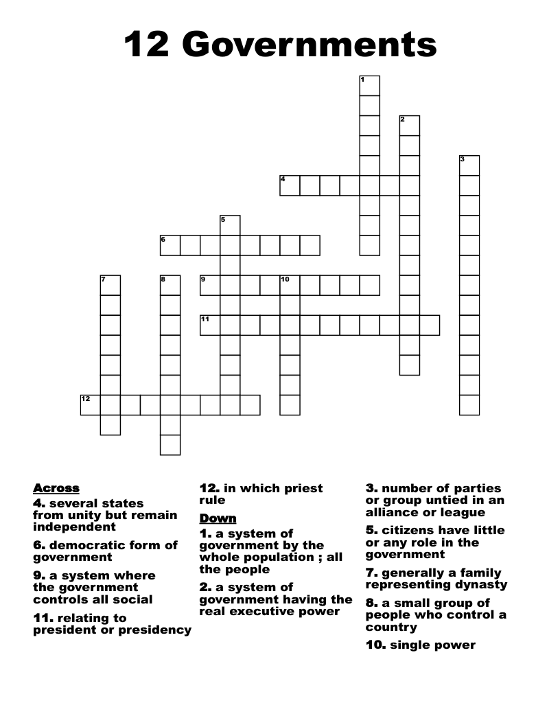 12 Governments  Crossword