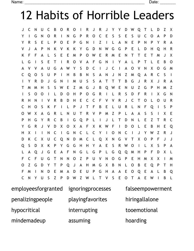 12 Habits of Horrible Leaders Word Search