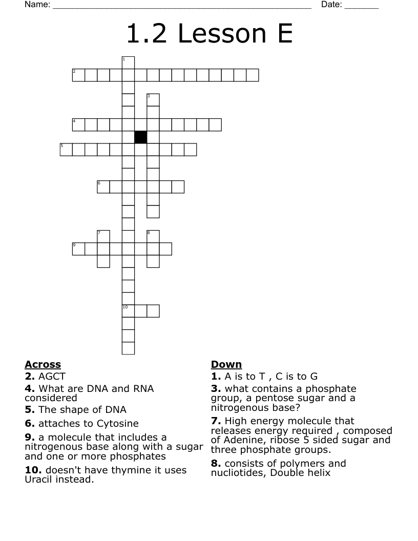 1.2 Lesson E  Crossword