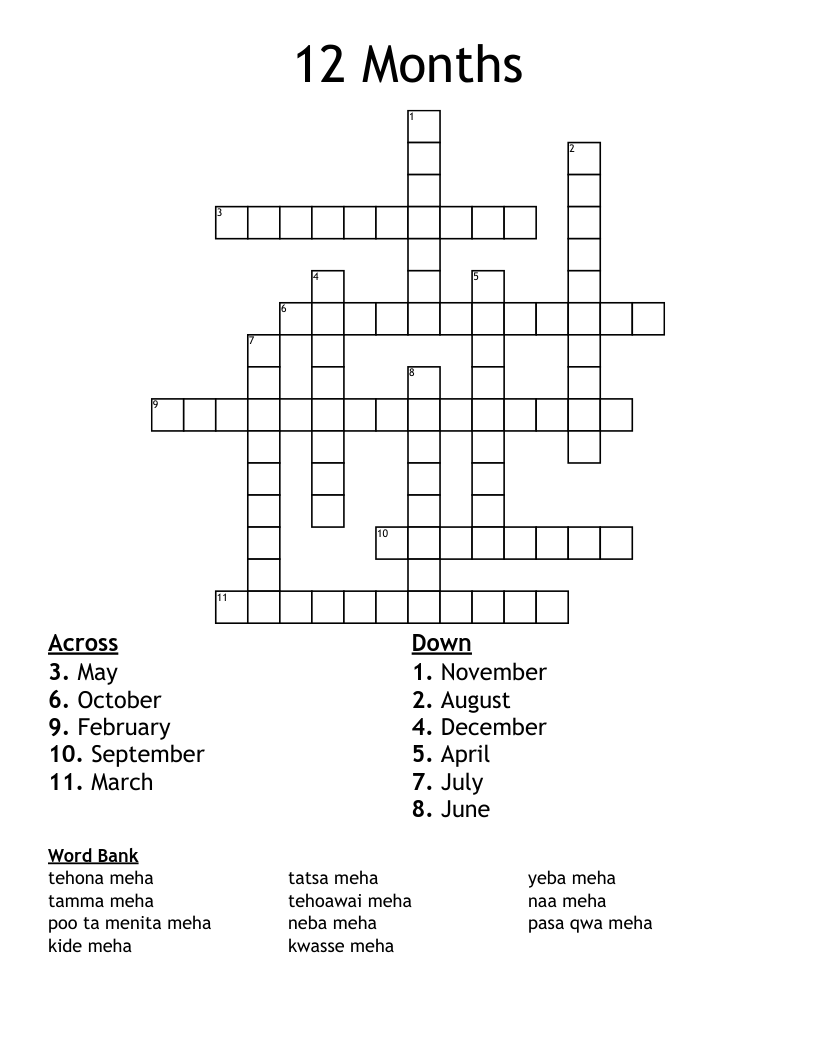12 Months Crossword