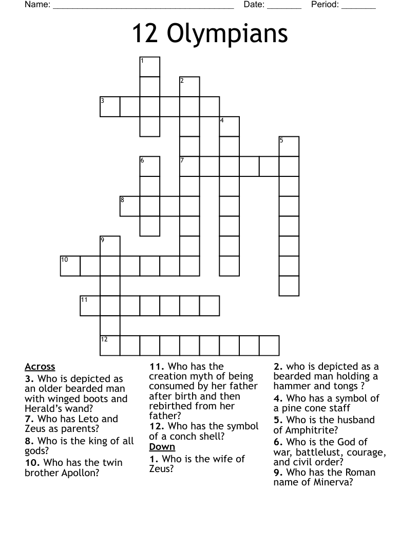 12 Olympians Crossword