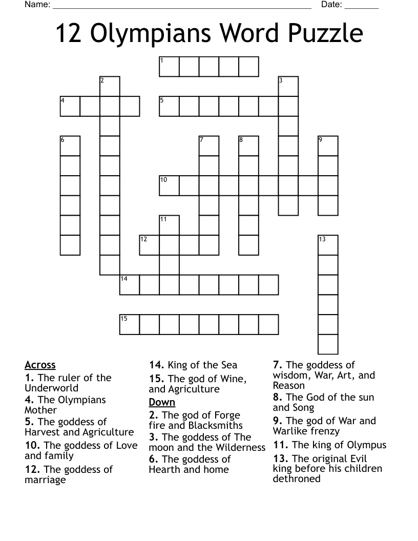 12 Olympians Word Puzzle  Crossword