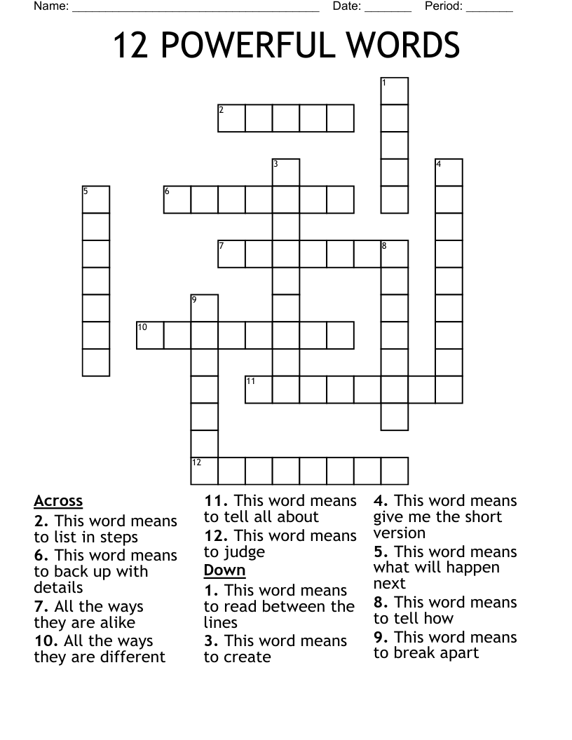 12 POWERFUL WORDS Crossword
