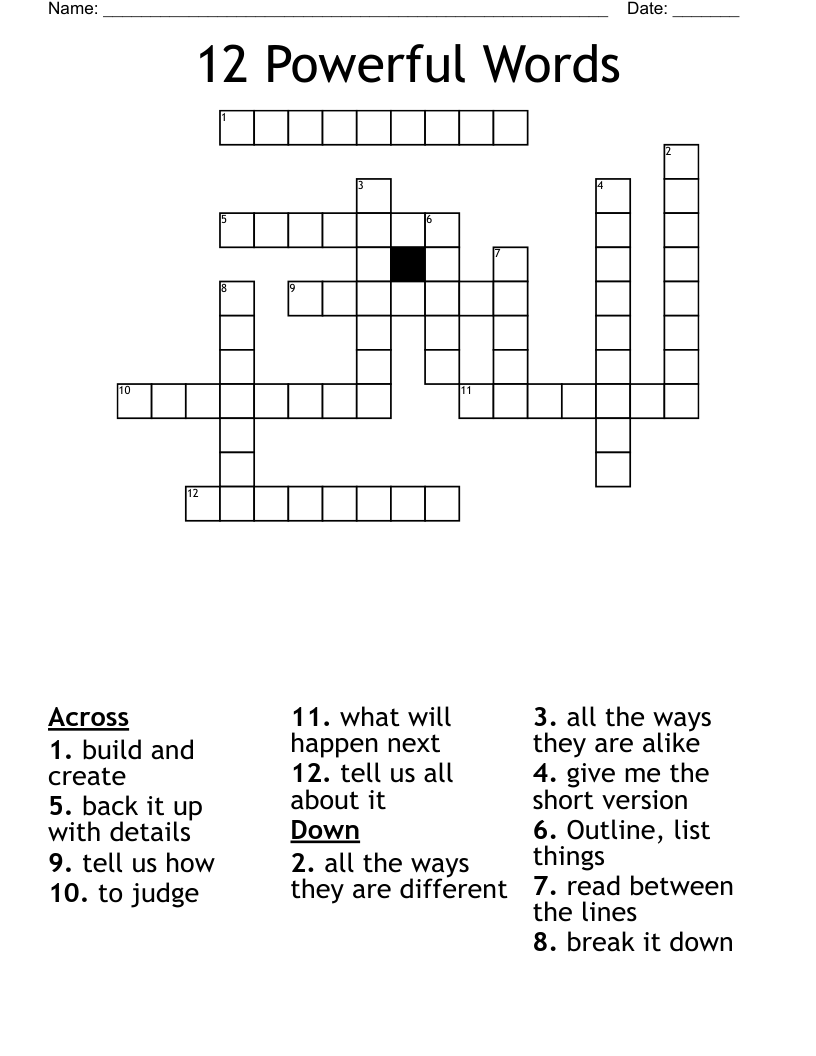 12 Powerful Words Crossword