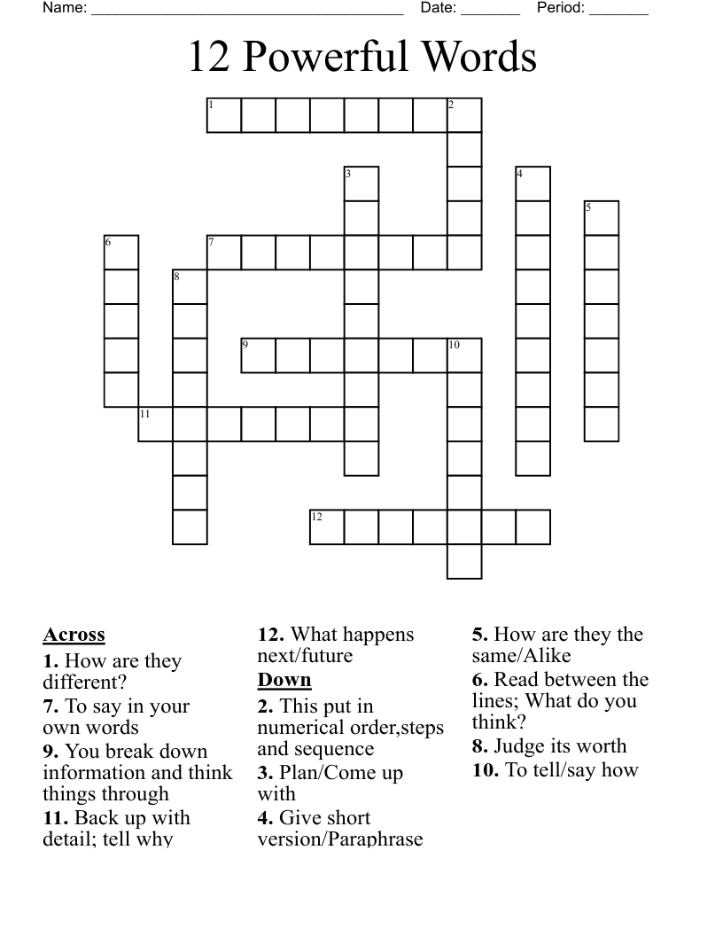 12 Powerful Words Crossword
