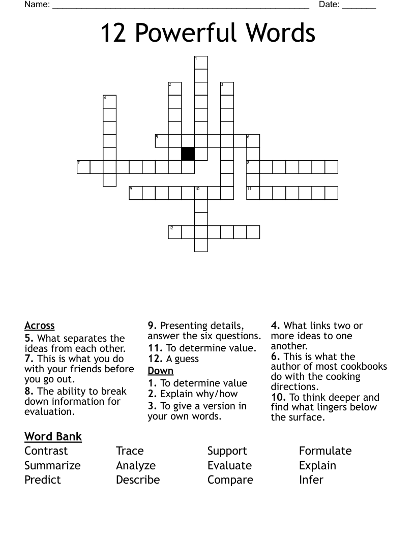 12 Powerful Words Crossword