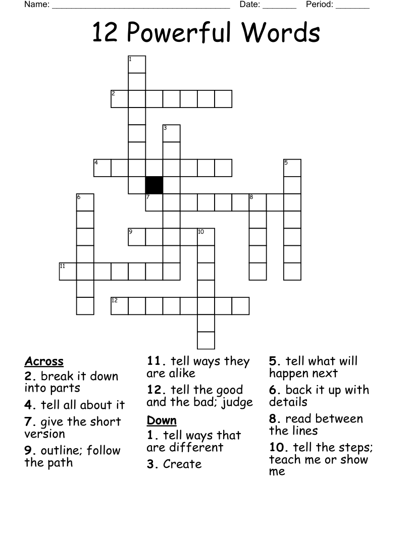 12 Powerful Words Crossword