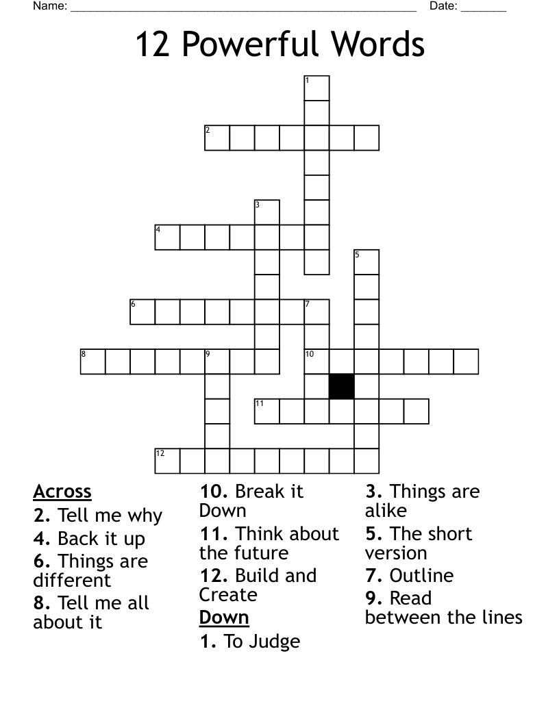 12 Powerful Words Crossword