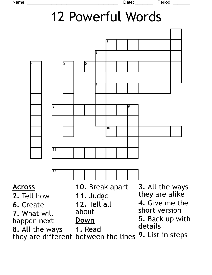 12 Powerful Words Crossword