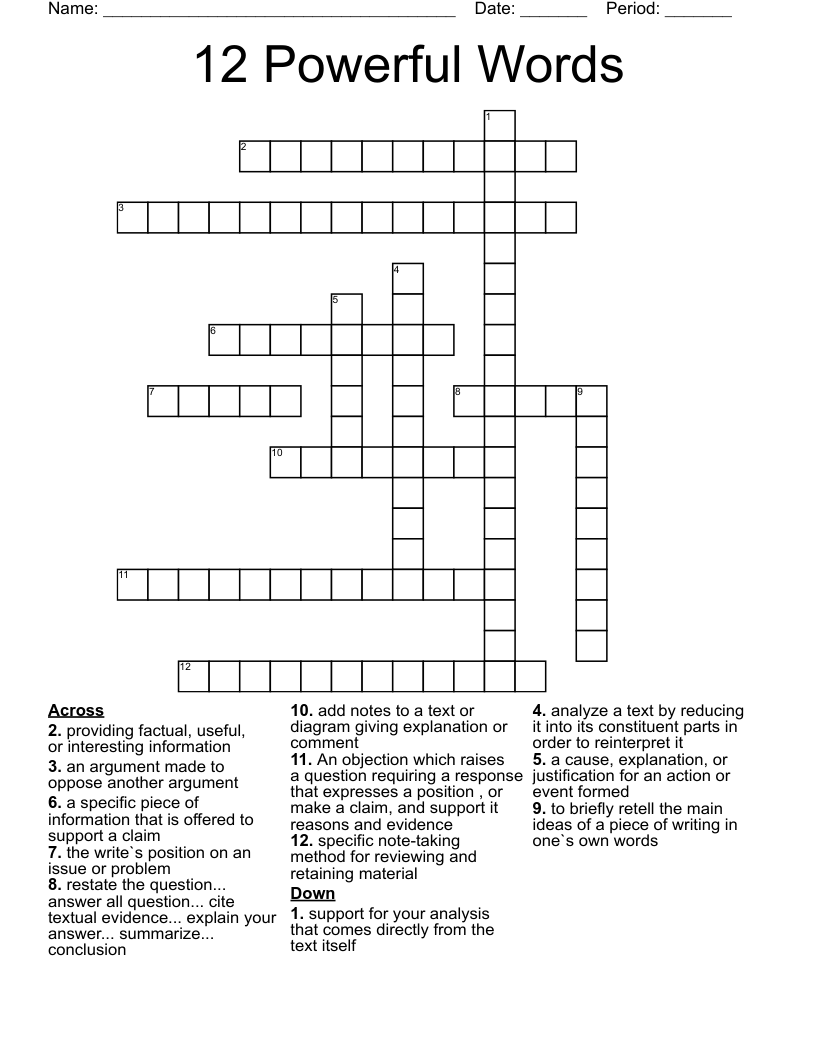 12 Powerful Words Crossword