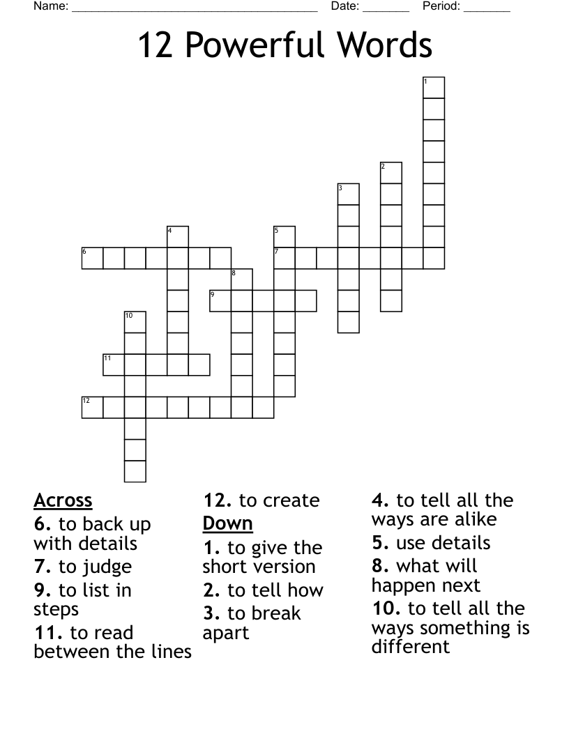 12 Powerful Words Crossword