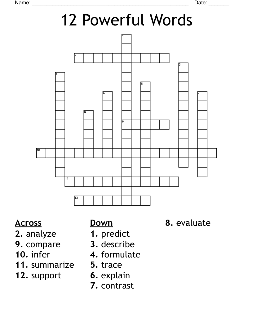 12 Powerful Words Crossword