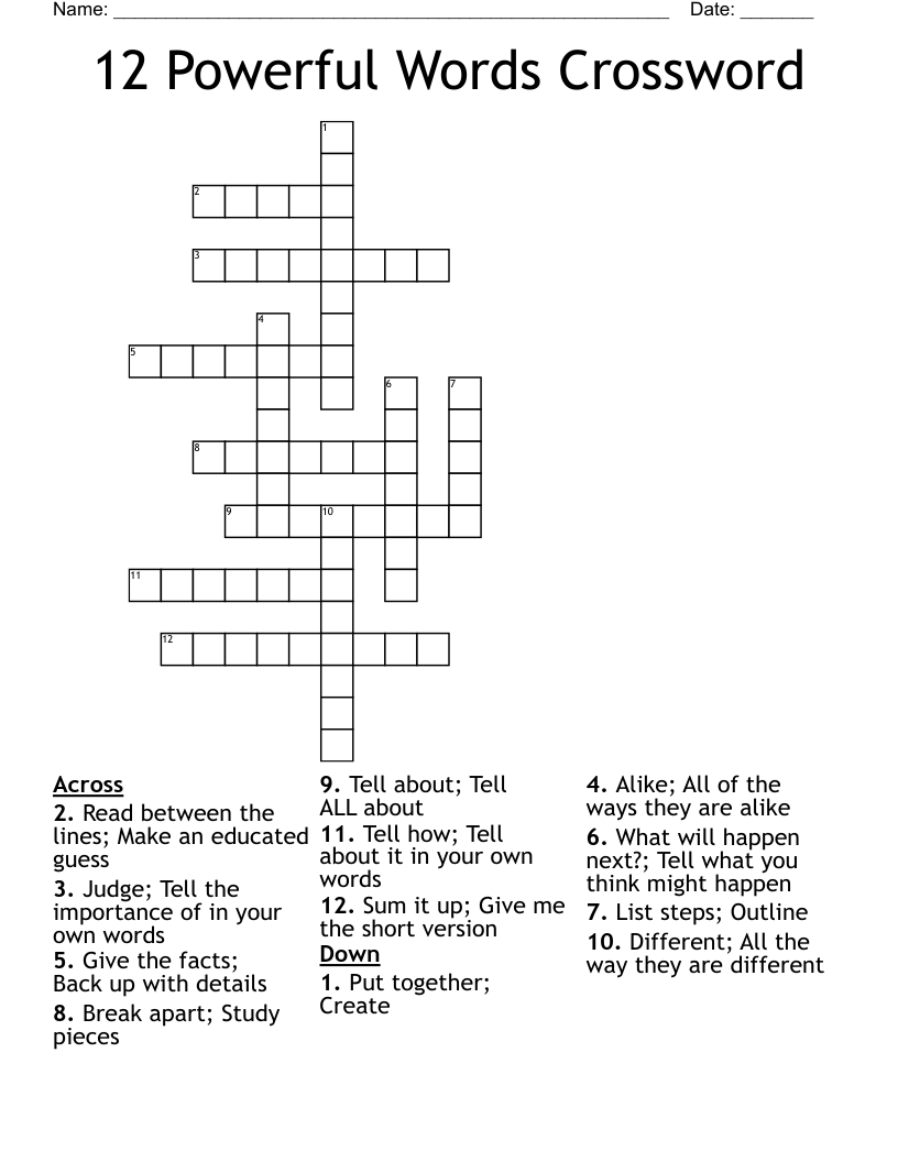 12 Powerful Words Crossword