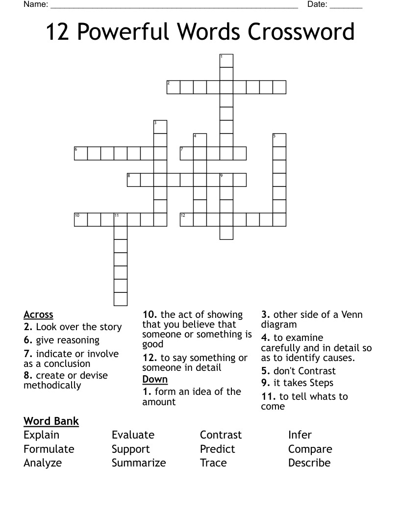 12 Powerful Words Crossword 