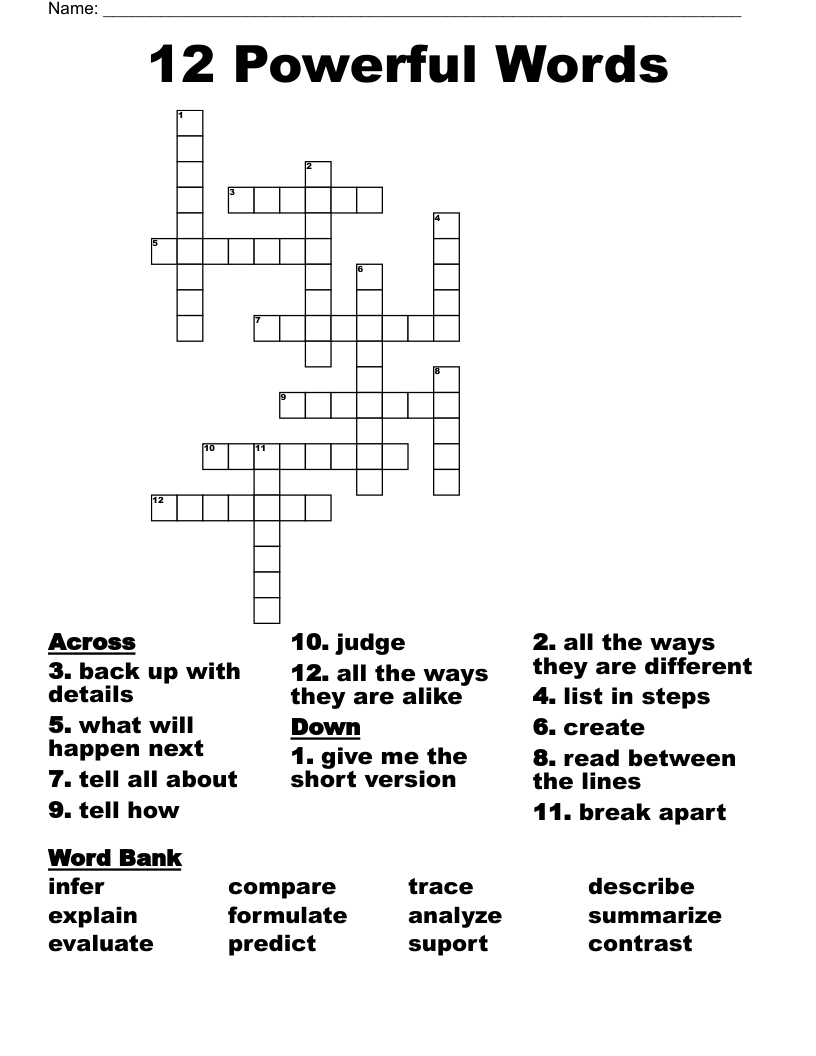 12 Powerful Words  Crossword